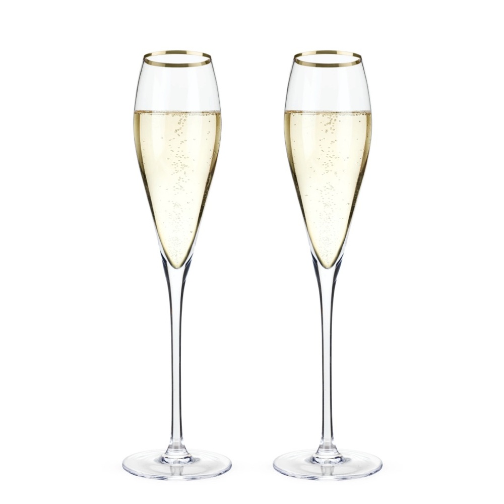 Champagne Flutes Viski Crystal Gold-Rimmed, Set Of 2 Wedding Celebration Wine